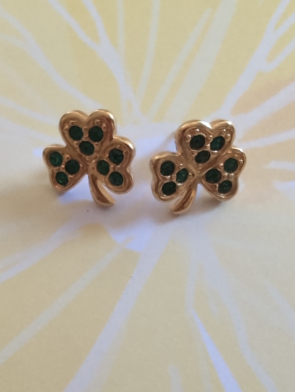 Gold Shamrock  Earrings with Green Stones